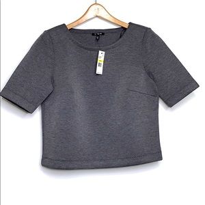 NWTs KIIND OF Grey Minimalist Crop Blouse Top